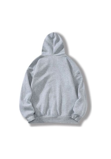 Unisex Gri Florida Baskılı Kapşonlu Oversize Sweatshirt 001