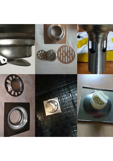 Pres Tipi Yer Sifonu Pedallı Yer Sifonu Yer Süzgeci Duş Kare Banyo Örtüsü 15x15cm Gümüş