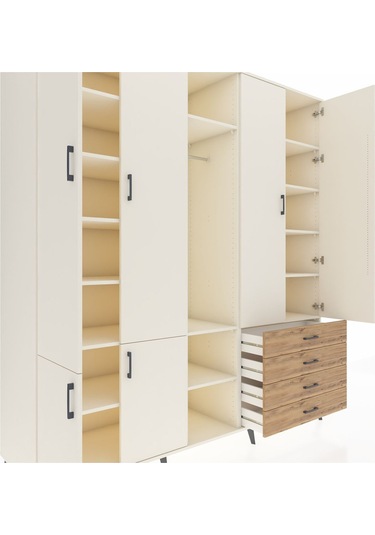 Kronos Dolap 14 Raflı 4 Çekmeceli Tek Askılı 220x59x243 Aytaşı-aytaşı/çam Aytası/atlas Çam