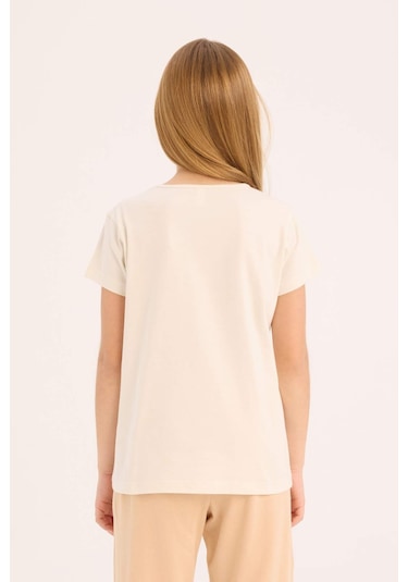 DeFacto Kız Çocuk Pijama Takımı Baskılı Kısa Kollu Üst Beli Lastikli Uzun Alt E0543A825SMER85 Ekru DeFacto Kız Çocuk Pijama Takımı Baskılı Kısa Kollu Üst Beli Lastikli Uzun Alt E0543A825SMER85 Ekru