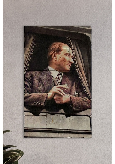 Doğal Taş Atatürk Baskılı Tablo - Duvar Dekoru 30x50cm