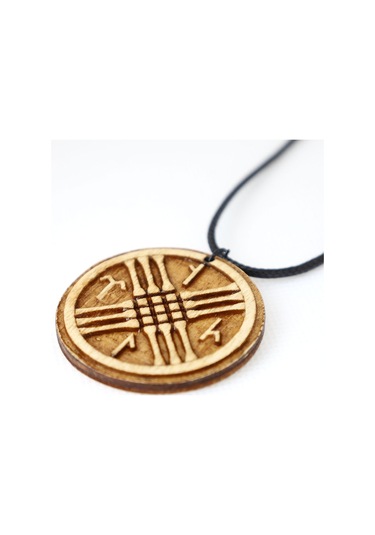 Tengri Tamga Türk Ahşap Tahta Kolye Ucu Sembol Deri İp Rölyef Kabartmalı El Yapımı 3.5cm Unisex Kahverengi