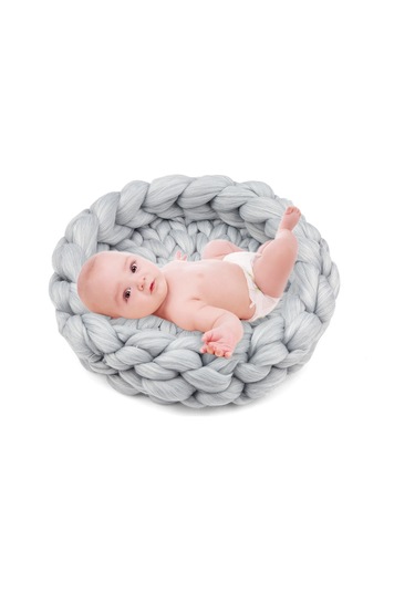 Yifomall Yeni Doğan Fotoğraf Çektirme Matı - 35x8cm Yumuşak El Örgü Battaniye - Bebe Gelişim Takibi Ve Fotoğraf Dekoru - Gri Gri