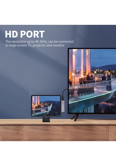 Geeroyoo 7-in-1 Type-c Hub Çevirici, Usb3.0 + Hdmı + 3.5mm Ses + Tf/sd Kart Okuyucu, 5gbps Aktarım Hızı, Alüminyum Gövde, İpad Pro Uyumlu