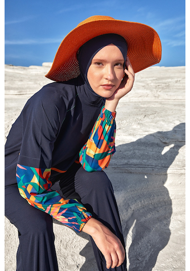 Spor Likra Tam Kapalı Tesettür Mayo Yeva 1205 Lacivert Lacivert