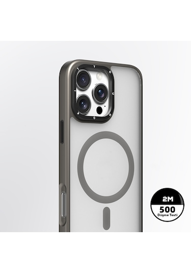 İphone Uyumlu 16 Pro Kılıf Magsafe Uyumlu Cam Arka Yüzey Tpu Youngkit Gemstone Serisi Kapak Gri