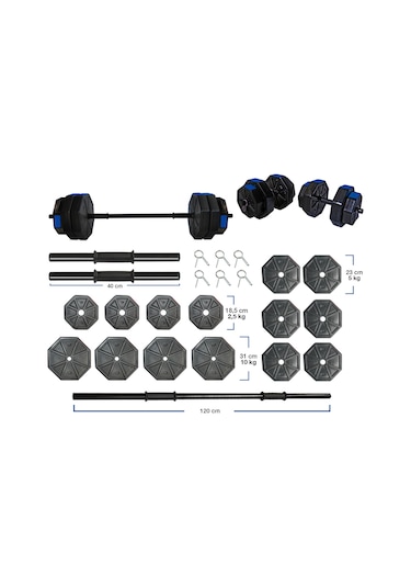 Tan Spor 80 KG Dambıl Halter Kısa Bar + Düz Bar Seti Kırmızı Kapaklı 150 CM