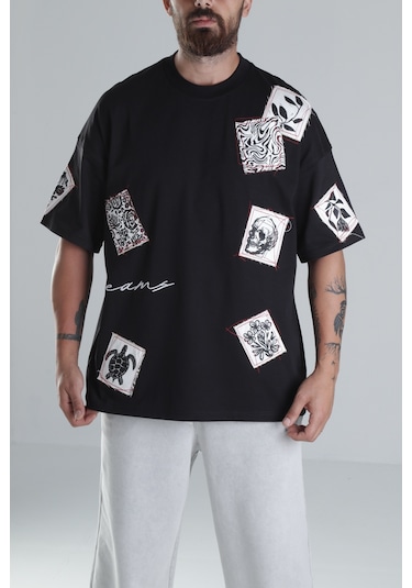Cocopelli Yama Desenli Siyah Tasarım T-shirt Coc1302 Siyah