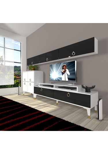 Decoraktiv Ekoflex 8 Mdf Gold Tv Ünitesi Tv Sehpası Beyaz - Siyah