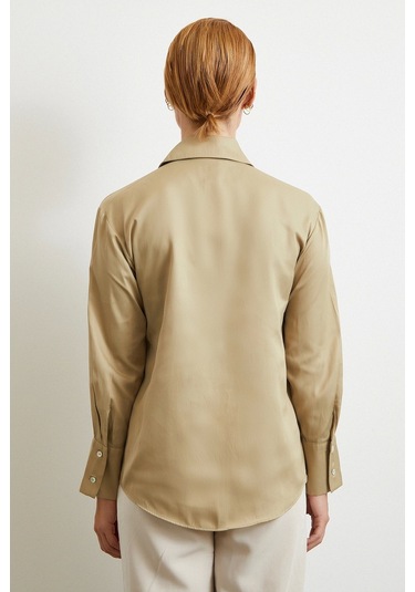 Diagonal Desen Gömlek Bej Bej