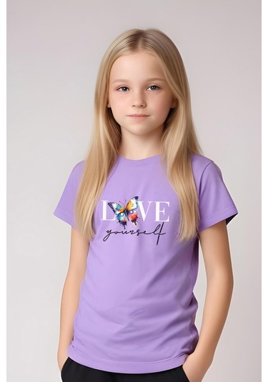 Fyk Kids Kız Çocuk Baskılı Love Your Self Bel Detayı Lastikli Alt-üst Takım Lila