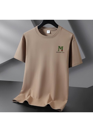 Haki M 10 Renk Saf Pamuk Erkek Tişört Yuvarlak Yaka Kısa Kollu Bol Erkek Tişört S-6xl Haki