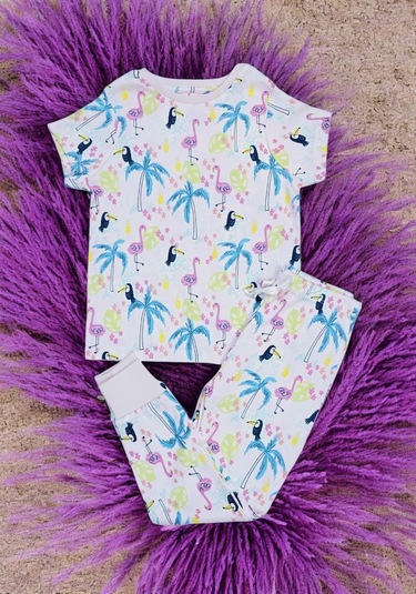 Flamingo Desenli Kısa Kol Kız Çocuk Pijama Takım Pembe