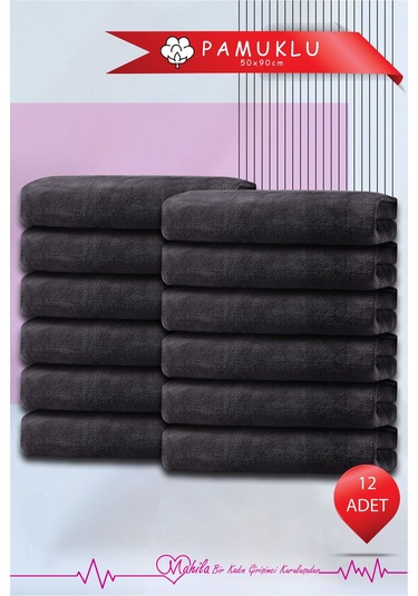 12 Adet 50x90 Pamuk Havlu, Premium Havlu, Spor Havlusu, Fitness Havlusu, Berber Kuaför Havlusu Siyah