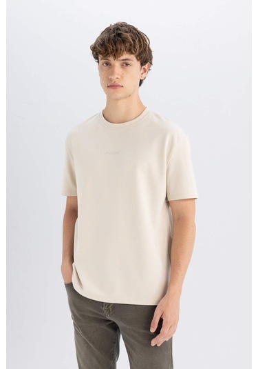 DeFacto Regular Fit Bisiklet Yaka Baskılı Ağır Kumaş Kısa Kollu Tişört C6139AX24AUBG734