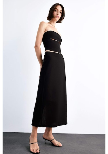 Defacto Fitted Twill Midi Etek G0190ax25smbk81 Siyah