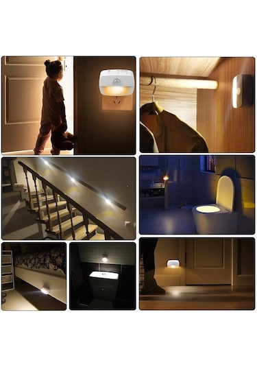 Sıcak Beyaz Hareket Dedektörü Gece  Fiş Hareket Sensörlü Işık 220 V Soket Lamba Akülü Başucu Koridor Çok Renkli