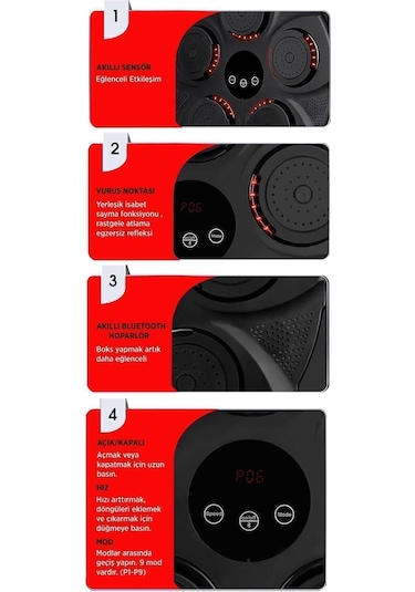 Ritimli Kum Torbası Boks Makinesi -akıllı Boks Egzersiz Aleti - Müzikli Boks Hedefi Siyah