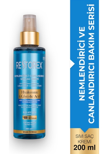 Restorex Hydra Nemlendirici Canlandırıcı Bakım Sıvı Saç Kremi 200 Ml - Hyaluronik Asit Glikoik Asit Sülfatsız