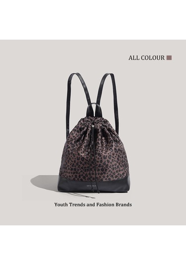 Charhp&kejnt2025 Yeni Hafif Moda Bağcıklı Leopar Desenli Sırt Çantası Büyük Kapasiteli Çok Yönlü İşe Gidip Gelme Sırt Çantası Kahverengi