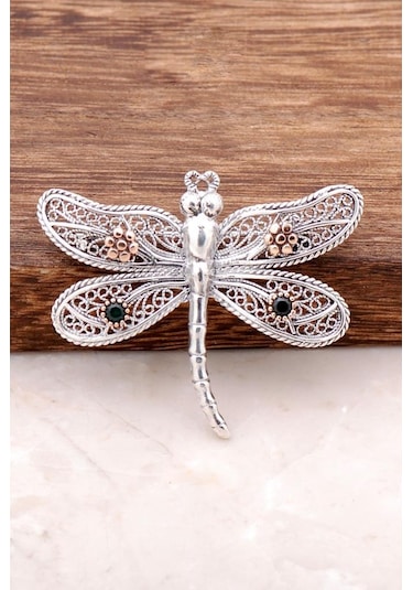 Telkari İşlemeli Yusufçuk Tasarım Gümüş Broş 310