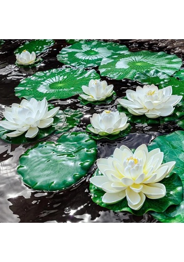 Qingmipy 6 Adet Plastik Sahte Nilüfer Yaprağı - 3x10cm + 3x15cm - Havuz, Akvaryum Ve Bahçe Dekorasyonu İçin Kayar Simülasyon Yaprağı