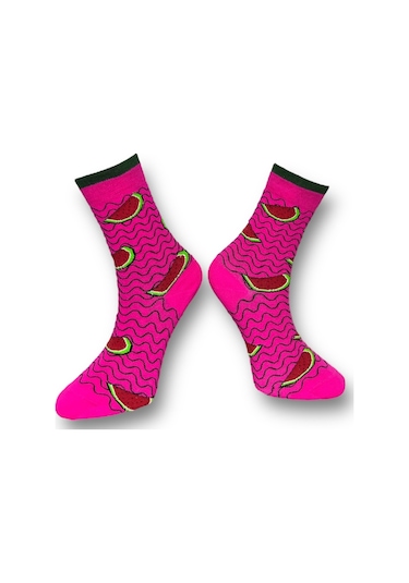 2'li Unısex Karpuz Tasarımlı Esnek Nem Alabilen Pamuklu Spor Soket Çoraplar Çok Renkli