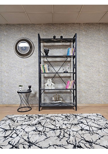 Siyah Boyalı Kitaplık - 5 Raflı Suntalem Lüks Kitaplık Luanda Çok Renkli