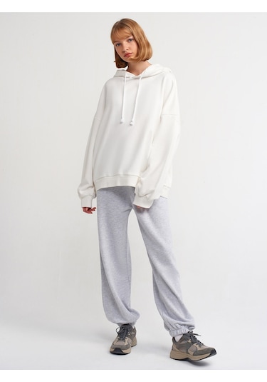 Dilvin 40142 Yıkama Efektli Sweatshirt-ekru Ekru
