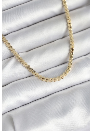 60 Cm Gold Renk Pirinç Yassı Zincir Model Kadın Kolye Çok Renkli