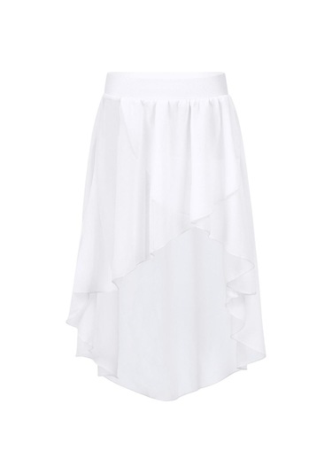 Beyaz Kızlar Yüksek Düşük Bale Mini Etek Elastik Şeffaf Şifon Yan Daldırma Asimetrik Tutu Stüdyo Uygulama Performansı Kostüm Beyaz