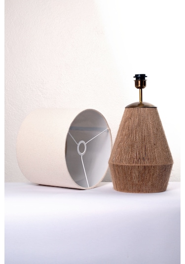 Buldan Bezi Başlıklı El Yapımı Kahve Jüt Abajur Kahverengi