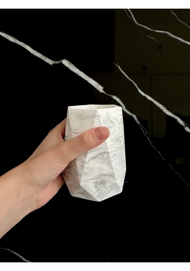 Beton Vazo El Yapımı Kalem Kutusu Dekoratif Diş Fırçalık Ev Aksesuarı Beyaz