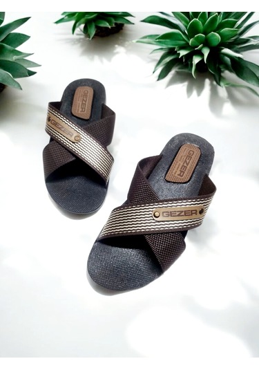 Erkek Çapraz Bant Rahat Taban Ev Ve Dışarı Terliği Siyah