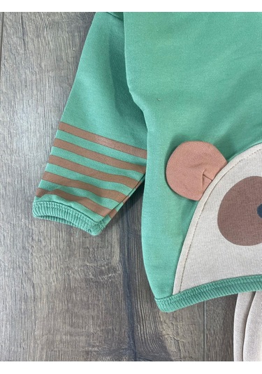 Oversize Şerit Detaylı Yumuşak Doku Bereli Erkek Bebek 3'lü Takım Yesil