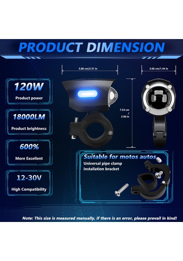 Leezsing M10 Motosiklet Led Farı - 18000lm, 6 Led Çipli, 3 Renk Seçenekli, Ip67 Su Geçirmez Siyah