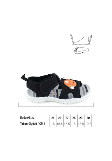 Gezer Erkek Çocuk Yazlık Rahat Taban Tek Cırt Cırtlı Ayarlanabilir Günlük Sandalet Siyah