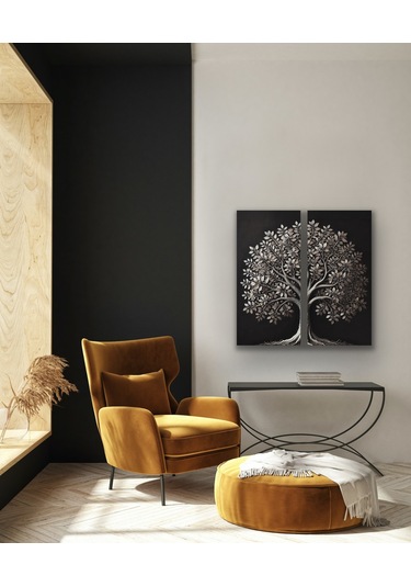 2li Eskitme Krom Ağaç Kanvas Tablo 60x120cm X2