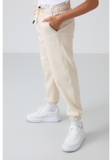 Tommy Life Bej Pamuklu Kalın İçi Tüylü Yumuşak Dokulu Standart Fit Baskılı Erkek Çocuk Eşofman Alt - 11225 Bej