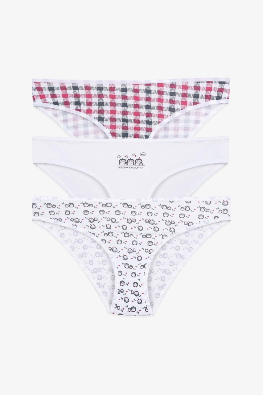 Kadın 3'lü Pamuklu Basic Külot 11040 Kırmızı - Gri - Lacivert