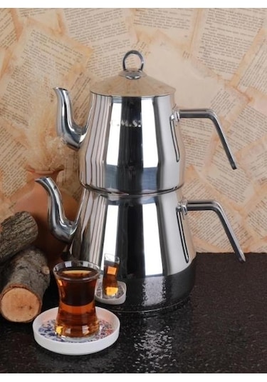 Oms Collection 8103 Xl Maxi Boy 4 Parça Çelik Çaydanlık Sade Gri