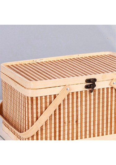 Xiaaokeji Dokuma Sepetler Büyük Bambu Piknik Meyve Kapaklı Ekmek Zongzi Düzenleyici Haki