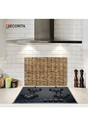 Decorıta Cam Ocak Arkası Koruyucu | Hasır Görünümlü