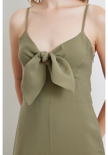 Nevermore Fiyonklu Askılı Tulum Haki Haki