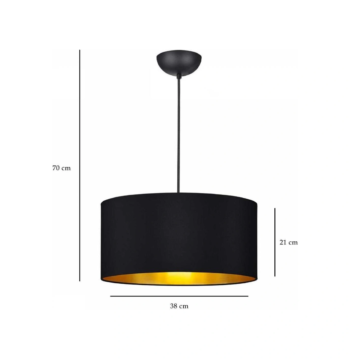 Exclusive Siyah Kumaş Büyük Boy Sarkıt İçi Gold Avize Siyah