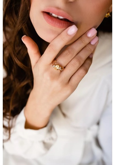 Lamponi Gümüş 925 Ayar Yuvarlak 2 Altın Kaplama Ve Kübik Zirkon Taşlı Arı Yüzük 217494875 Altın