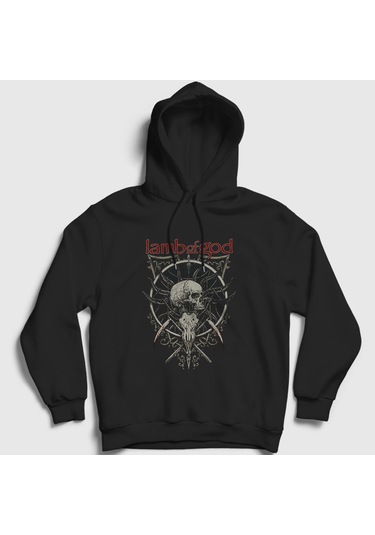 Presmono Unisex Skull Lamb Of God Kapüşonlu Sweatshirt Siyah