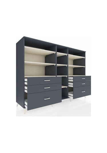 Kronos Dolap 10 Raflı 6 Çekmeceli 220x59x163 Antrasit-aytaşı/ant Antrasit-aytaşı/antrasit