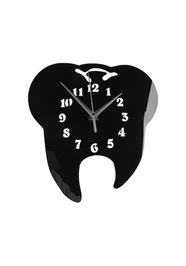 Goldenqian 2x Diş Şeklinde Duvar Saati Diş Süsü 3d Akrilik Ayna Sticker Ev Dekoru-siyah O1g193 Siyah