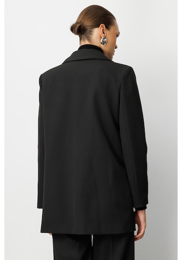 Mizalle Oversize Siyah Kruvaze Blazer Ceket Siyah